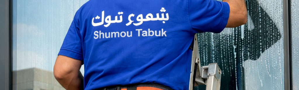 Window cleaner at work in Tabuk تنظيف واجهات زجاج في تبوك