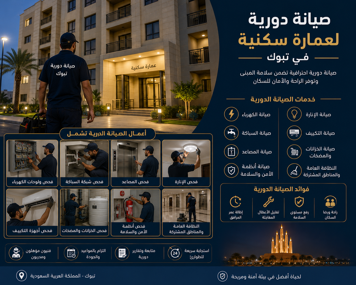صيانة دورية لعمارة سكنية في تبوك