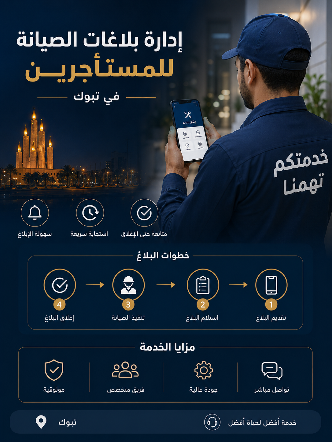 إدارة بلاغات الصيانة للمستأجرين في تبوك