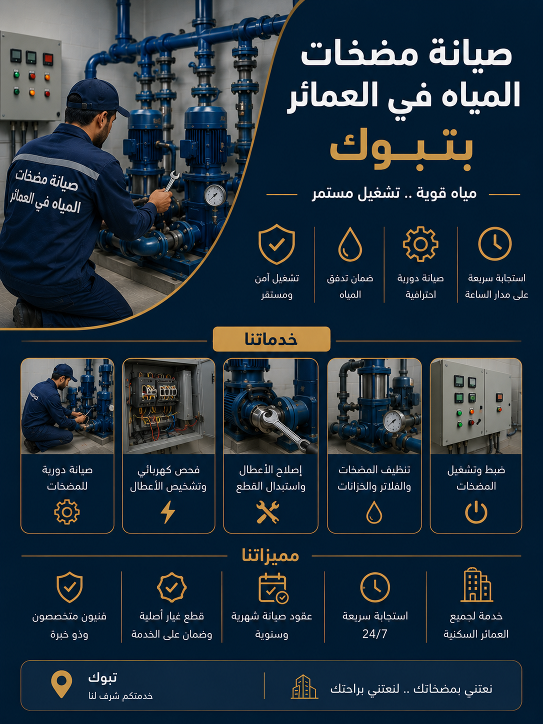 صيانة مضخات المياه في العمائر بتبوك
