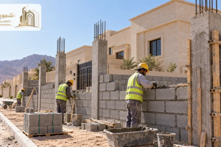 تنفيذ قواعد وأعمدة وسور خارجي لمنزل في تبوك